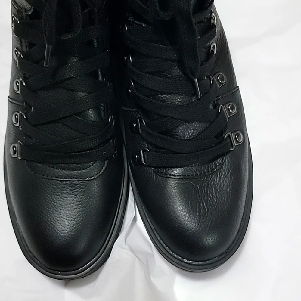 New Cougar Nash Boots Leather Hiking Weatherproof Black Lace Pebbled Lug Sole - Picture 4 of 5